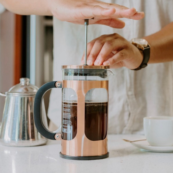 French Press Brewing Kona Coffee